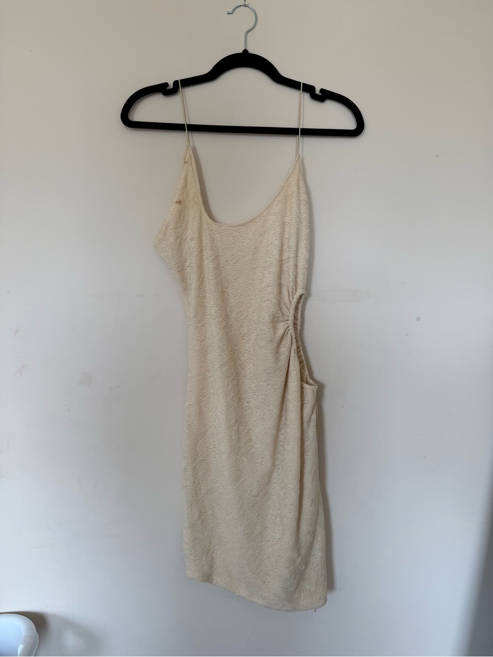 Oh Polly Cream Textured Mini Dress with Side Pocket